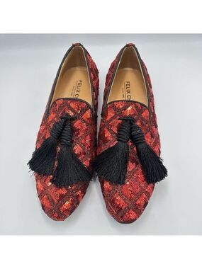 Mens Christmas Shoes Sequins Tassel Loafers Dress Shoes Felix Chu Flashy